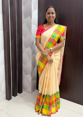 Elegant Malai Silk Saree with Checks Border ZF002