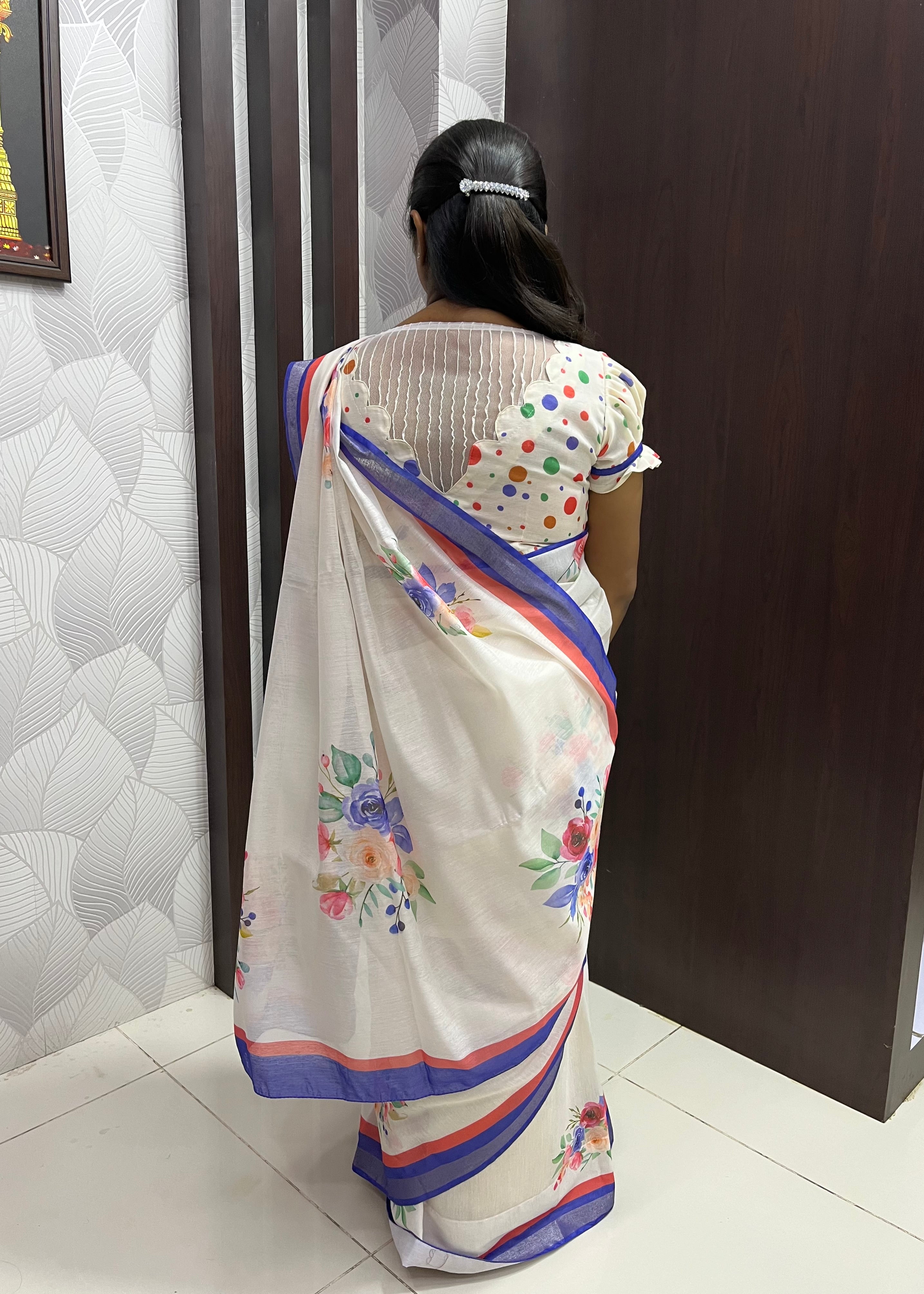 Soft & Smooth Linen Cotton Saree with Florel Print ZF003