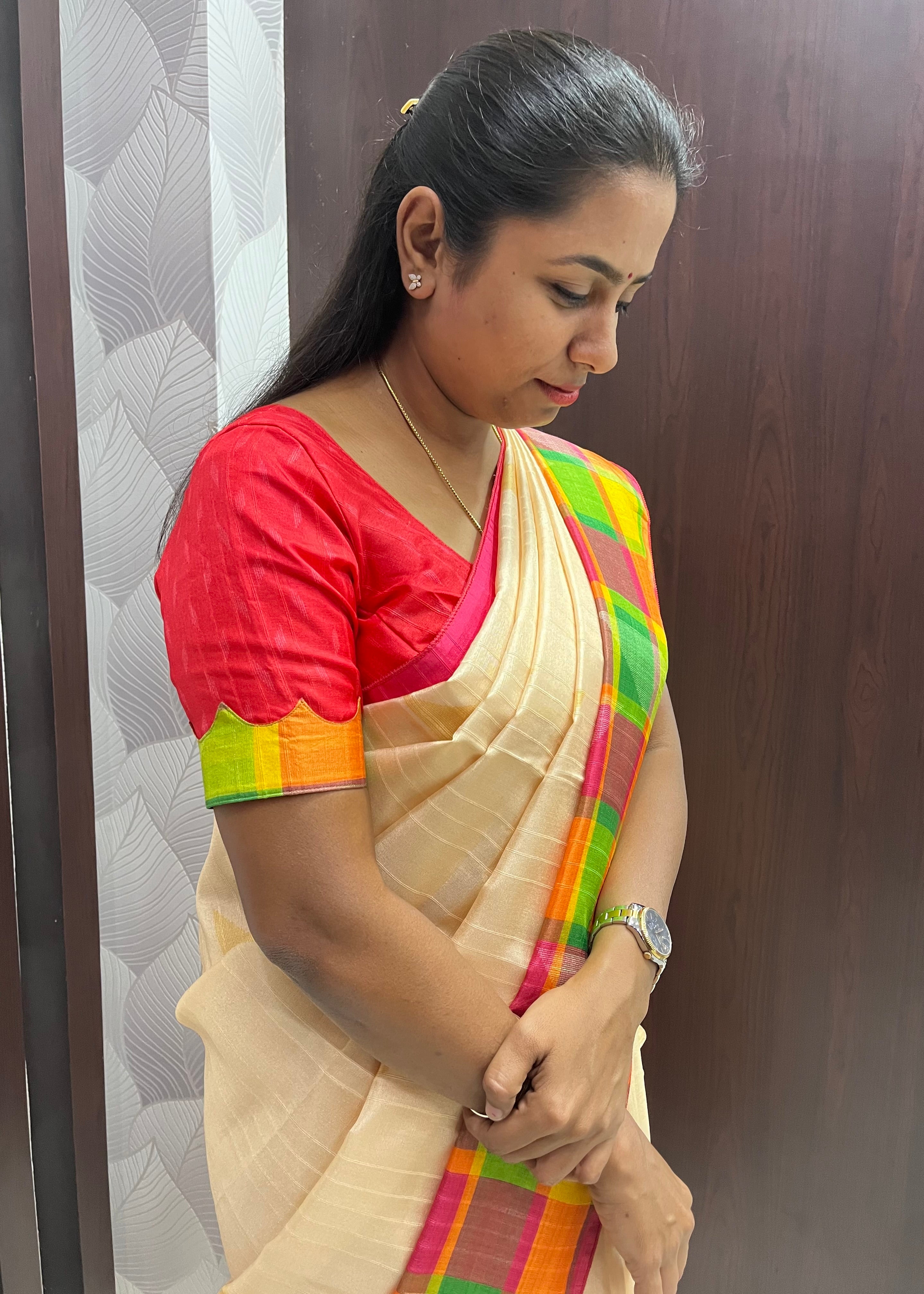 Elegant Malai Silk Saree with Checks Border ZF002