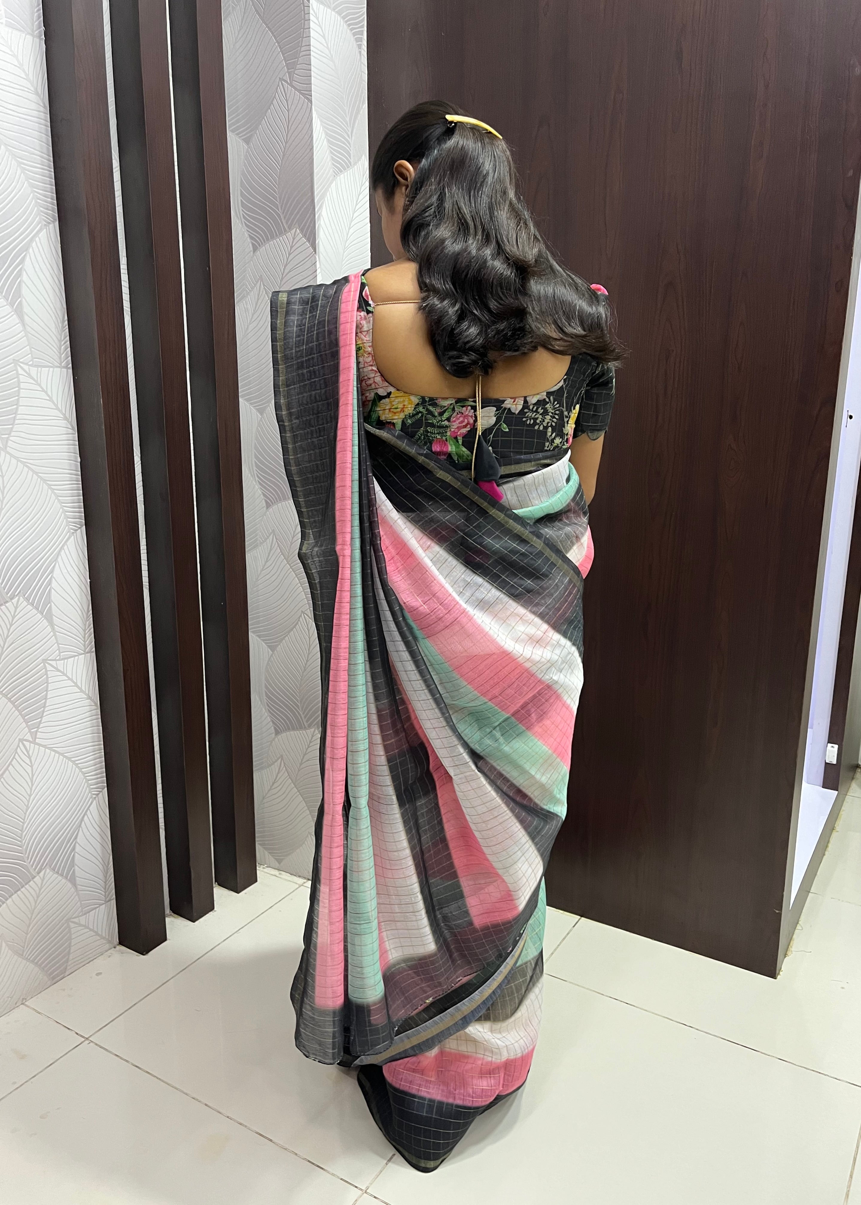 Soft and Crispy Mangalagiri checks inspired Chanderi Cotton Saree ZF007